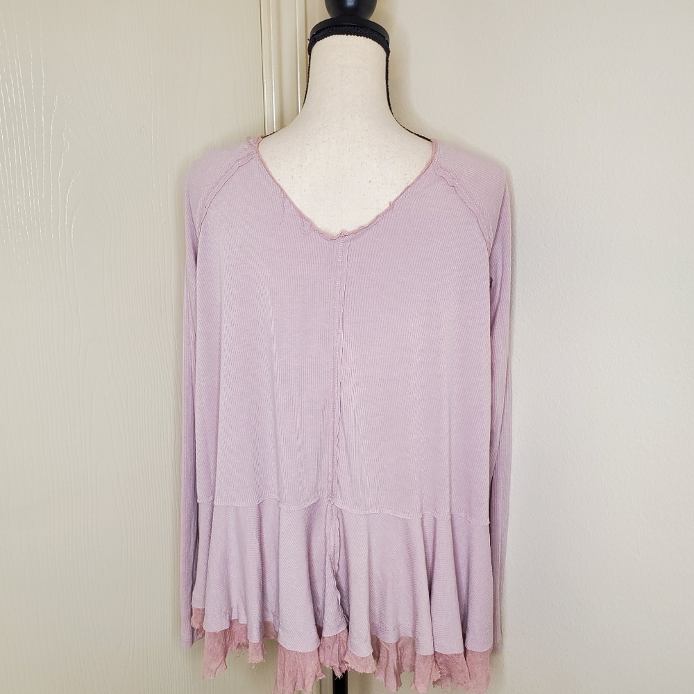 We The Free Free People Tangerine Long Sleeve Mauve Top Ribbed Tee Boho Size S - Picture 2 of 9